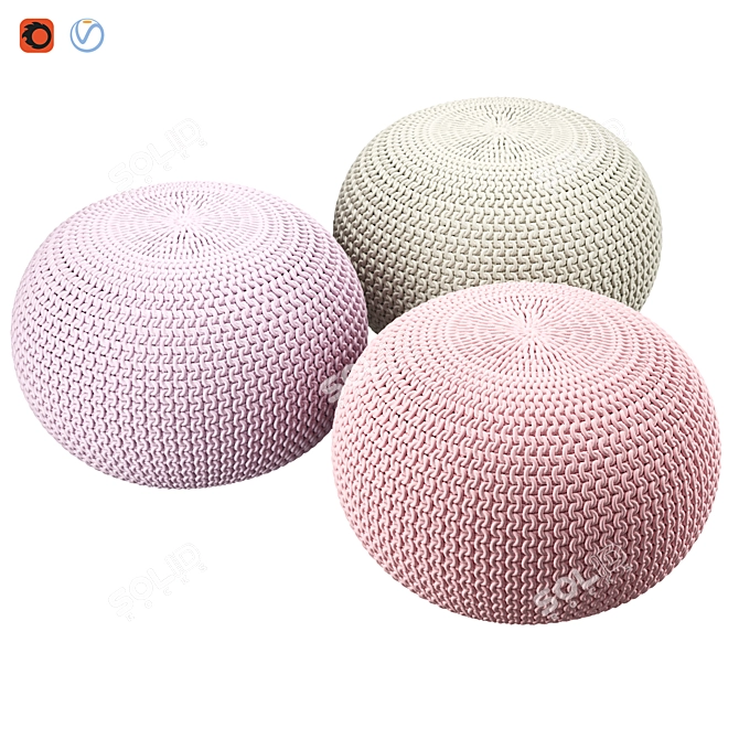 Round Pouf Ottoman - Stylish and Comfortable 3D model image 1