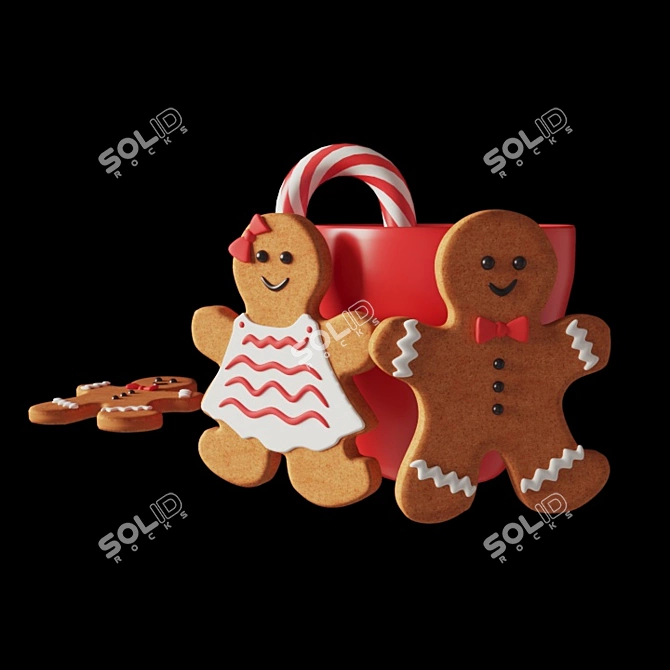 Sweet Gingerbread Boy and Girl 3D model image 1