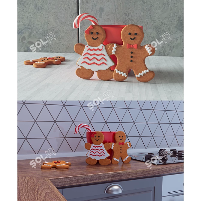 Sweet Gingerbread Boy and Girl 3D model image 3