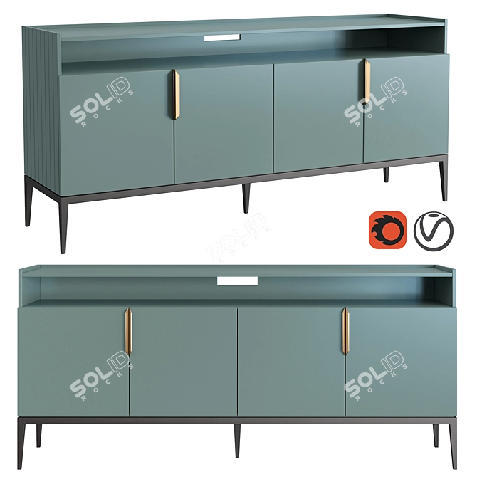 Urban Stylish Media Console with 4 Swinging Fronts 3D model image 1