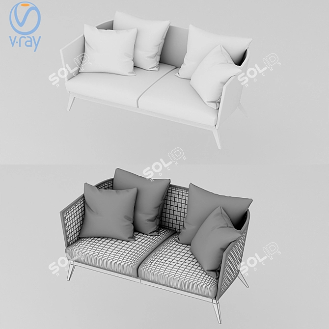 Modern Double Sofa with Cushion Texture 3D model image 5