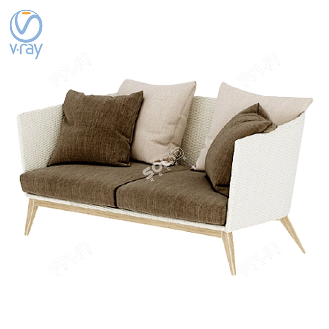 Modern Double Sofa with Cushion Texture 3D model image 6