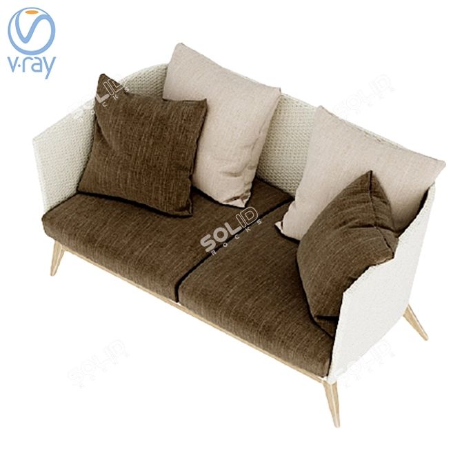 Modern Double Sofa with Cushion Texture 3D model image 7