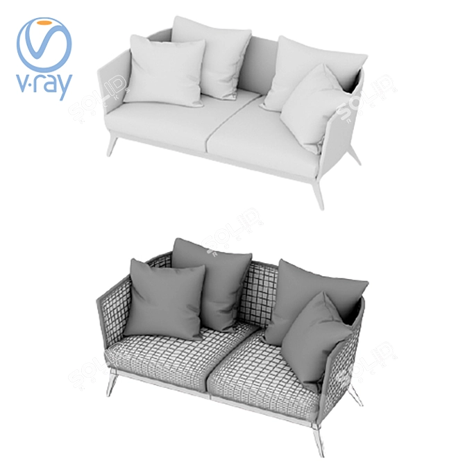 Modern Double Sofa with Cushion Texture 3D model image 8
