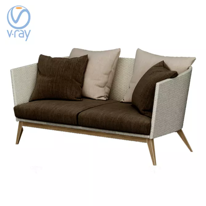 Modern Double Sofa with Cushion Texture 3D model image 12