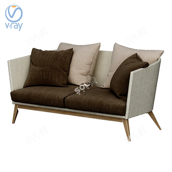 Modern Double Sofa with Cushion Texture 3D model image 13