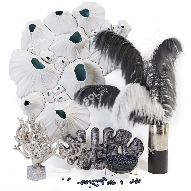 Elegant Feather Decor Set 3D model image 1