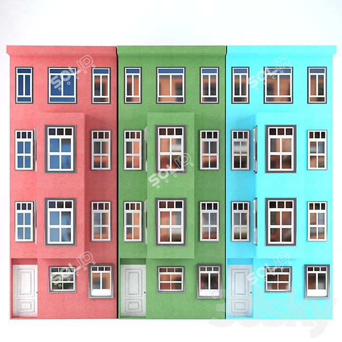 Vibrant Cityscape: Colorful Buildings 3D model image 1