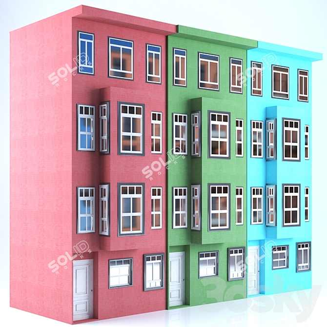 Vibrant Cityscape: Colorful Buildings 3D model image 2