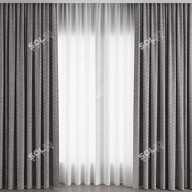 Voil Gray Curtain Set 02: 3D Model with Textures 3D model image 1