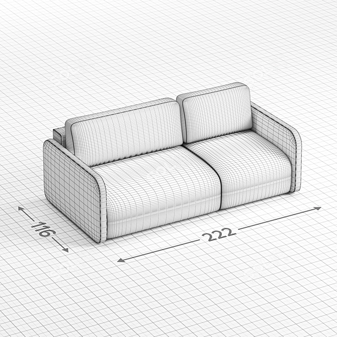 Nord 120 + 80 Fulton Midnight: Stylish and Spacious Straight Sofa 3D model image 3