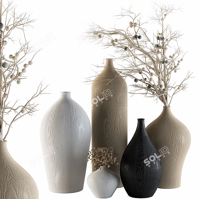 Elegant Vase Set with Branch 3D model image 1