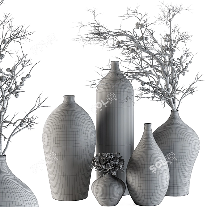Elegant Vase Set with Branch 3D model image 4