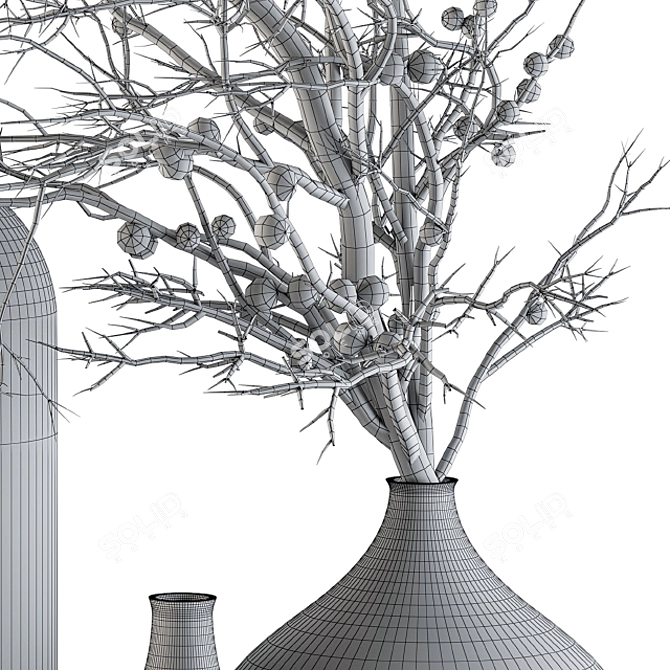 Elegant Vase Set with Branch 3D model image 5
