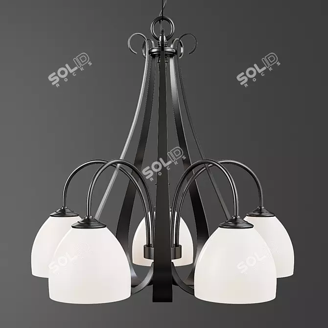 Elegant Opal Shade Iron Chandelier 3D model image 1