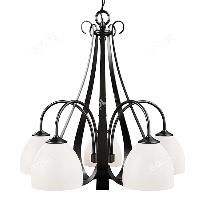 Elegant Opal Shade Iron Chandelier 3D model image 3