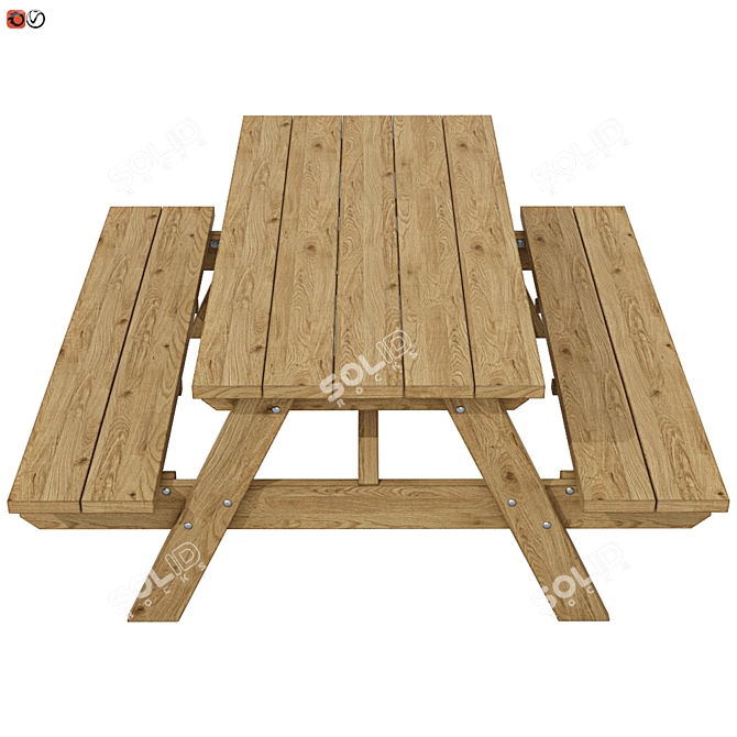 Wooden Garden Bench-Table: Perfect Outdoor Seating 3D model image 2