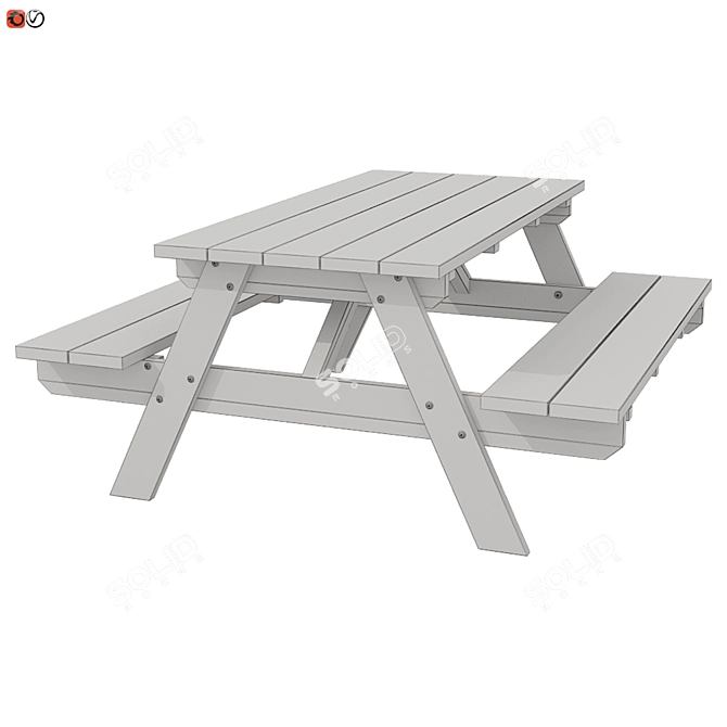Wooden Garden Bench-Table: Perfect Outdoor Seating 3D model image 3