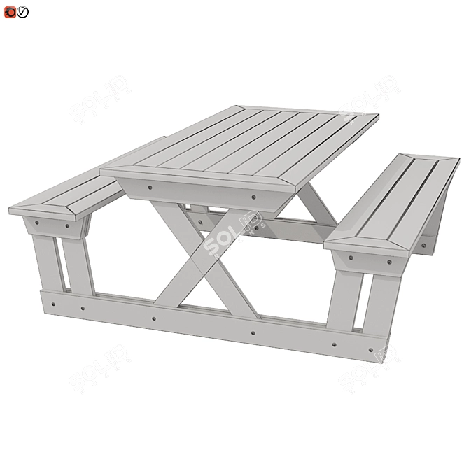 Wooden Garden Bench-Table 3D model image 3