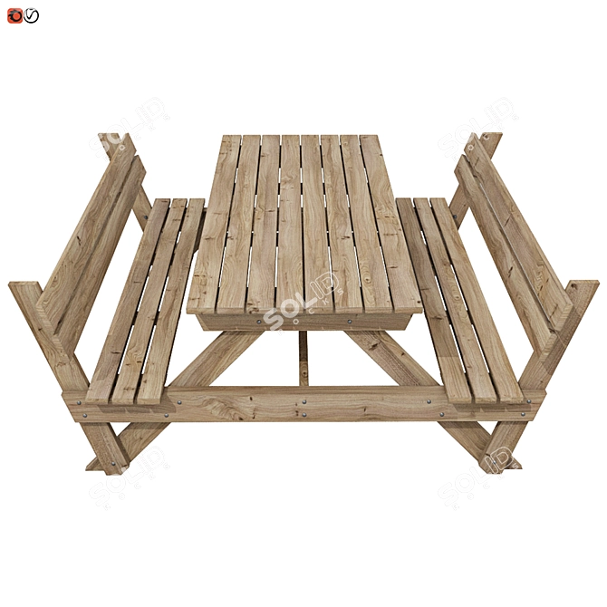 Wooden Garden Bench-Table Set 3D model image 2