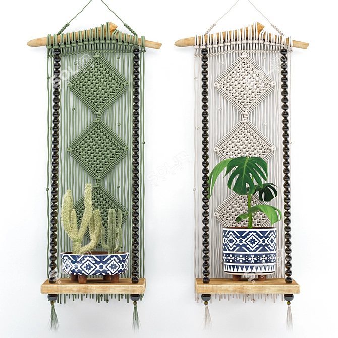 Handcrafted Macrame Plant Hangers 3D model image 1