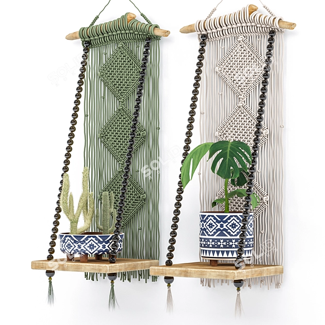 Handcrafted Macrame Plant Hangers 3D model image 2