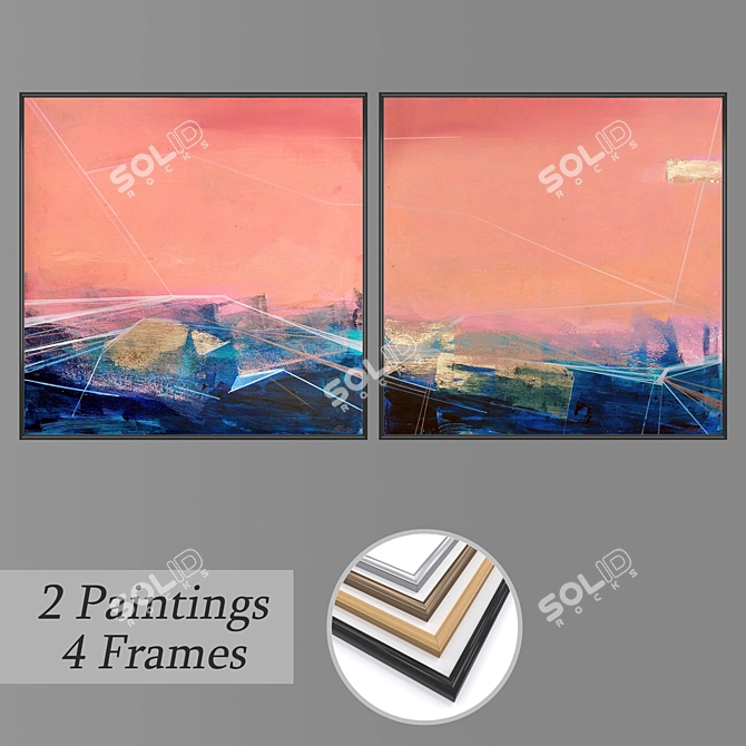 Modern Art Paintings Set 3D model image 1