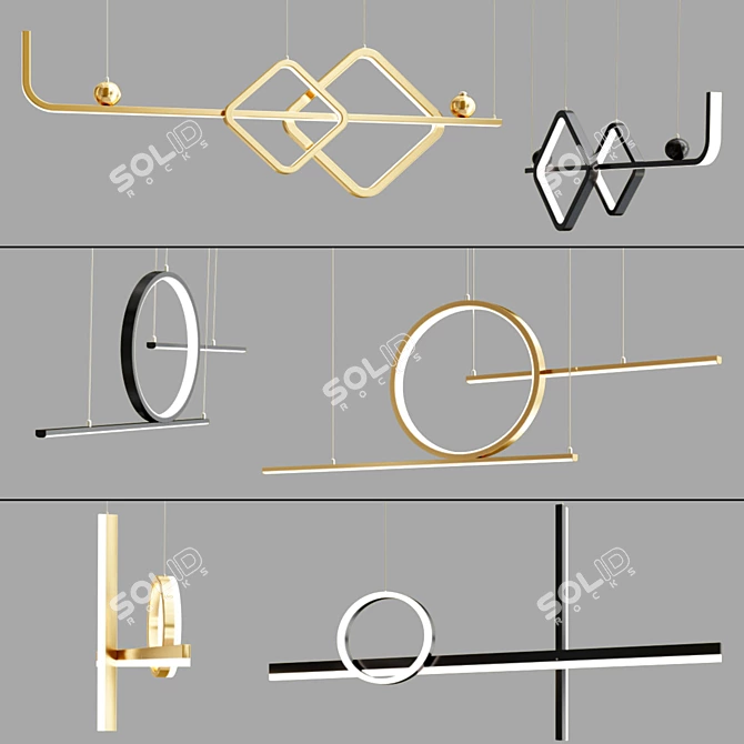 Lux Gold & Black Pendant Lamps 3D model image 1