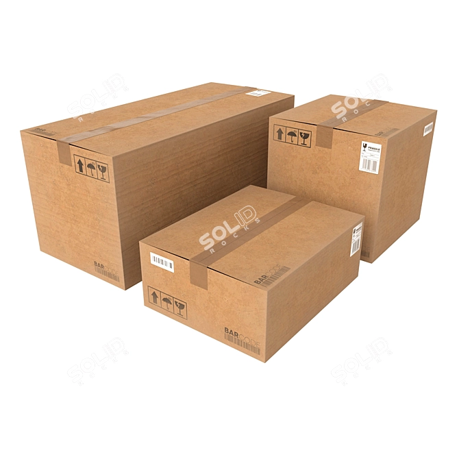 Low Poly Cardboard Boxes (3 pcs.) 3D model image 1