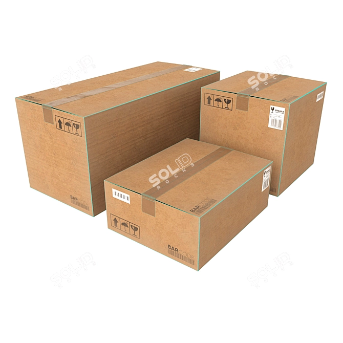 Low Poly Cardboard Boxes (3 pcs.) 3D model image 2