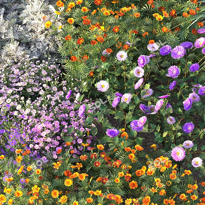 Beautiful Blooming 4m Flower Bed 3D model image 3