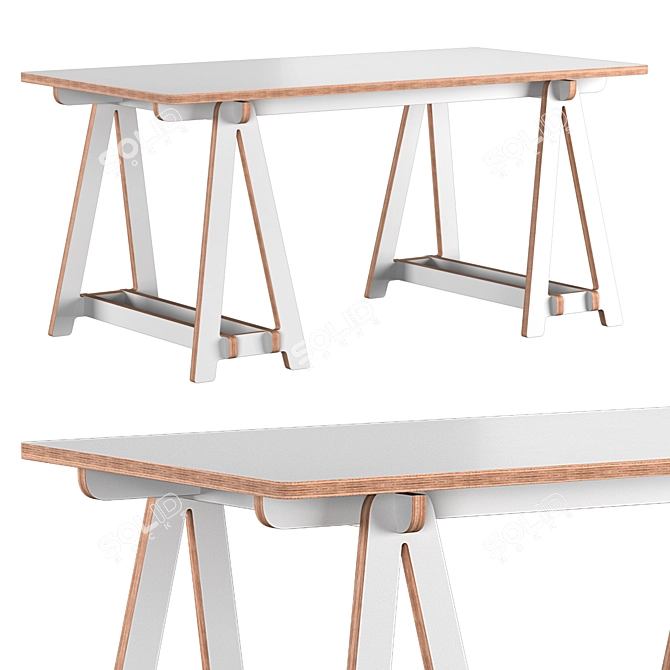 Birch Plywood Trestle Table 3D model image 1