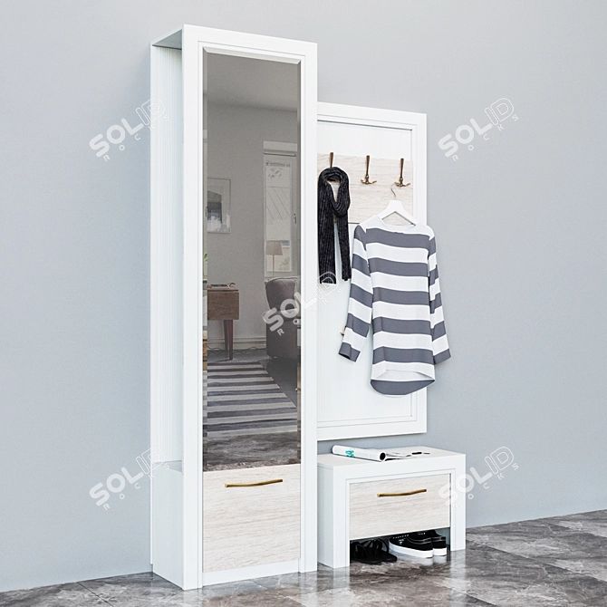 Olivia Entryway Set: Shoe Cabinet, Wall-mounted Coat Rack & Wardrobe 3D model image 2