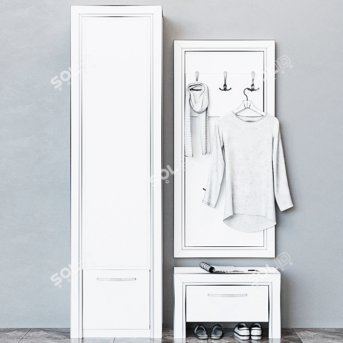 Olivia Entryway Set: Shoe Cabinet, Wall-mounted Coat Rack & Wardrobe 3D model image 3