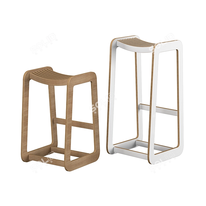 Modern Slatted D-Bar Stool 3D model image 2