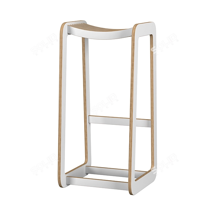 Modern Slatted D-Bar Stool 3D model image 3