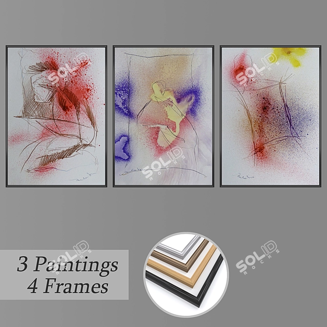 3-Piece Wall Art Set with Multiple Frames 3D model image 1