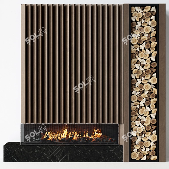 Modern 55" Fireplace with Wood Storage 3D model image 1