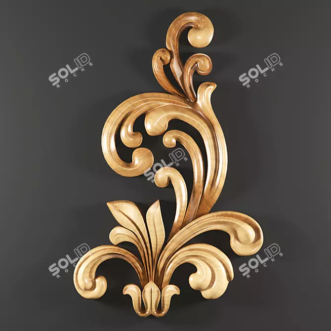 Elegant Wood Baroque Ornament 3D model image 1