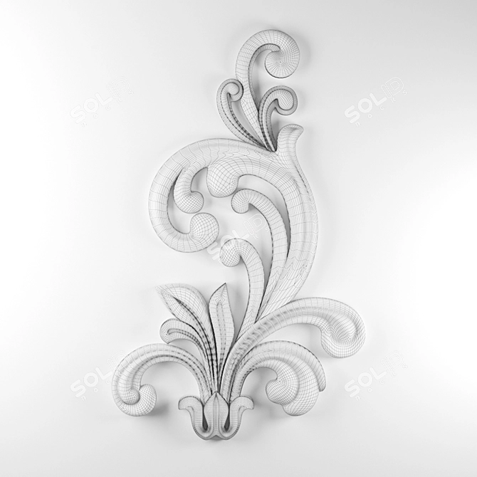 Elegant Wood Baroque Ornament 3D model image 2