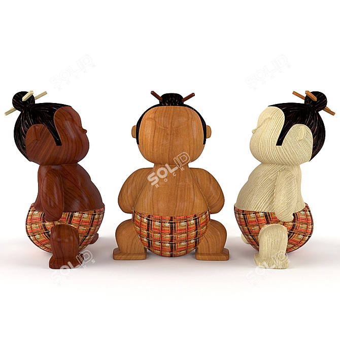 Mimushi: Collectible Wooden Toy 3D model image 1