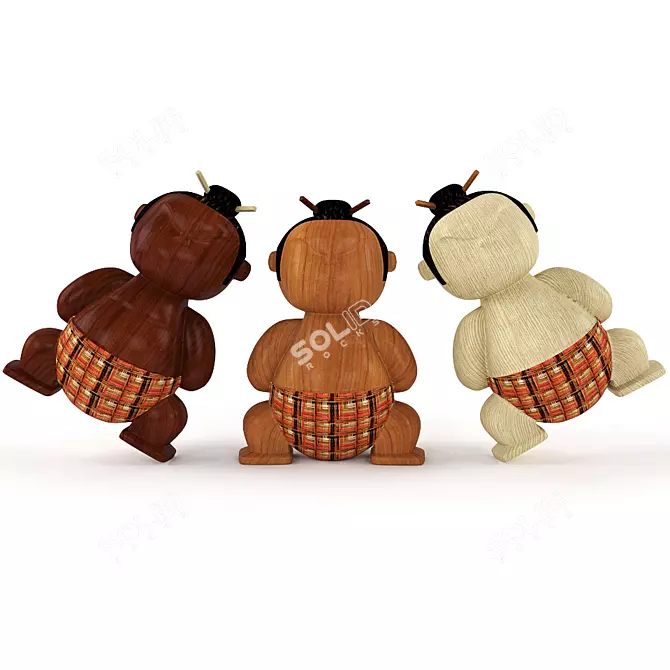 Mimushi: Collectible Wooden Toy 3D model image 2