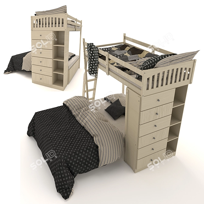 Modern Metal Bed - Polished Elegance 3D model image 2