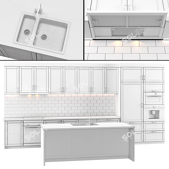 Modern Kitchen 2: Lerhyttan Door, Hillesjön Sink, Coffee Machine, Microwave, Hood, Fridge 3D model image 11