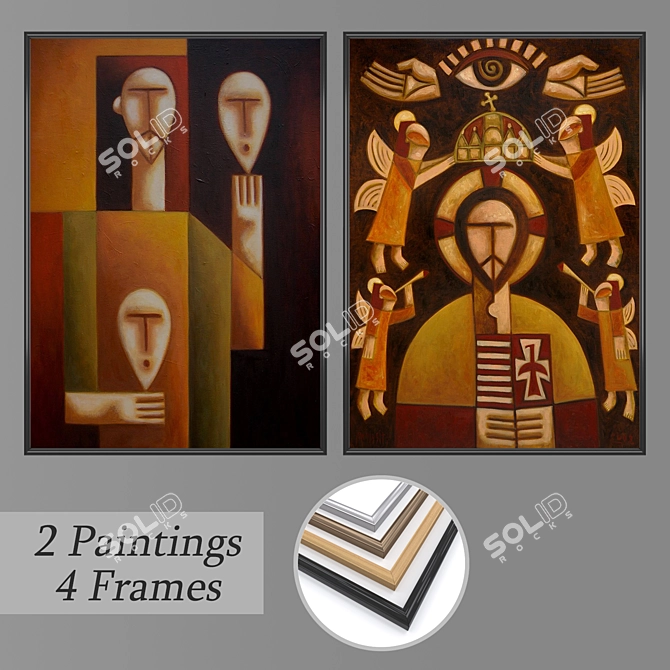 Versatile Set of Wall Paintings with Multiple Frame Options 3D model image 1