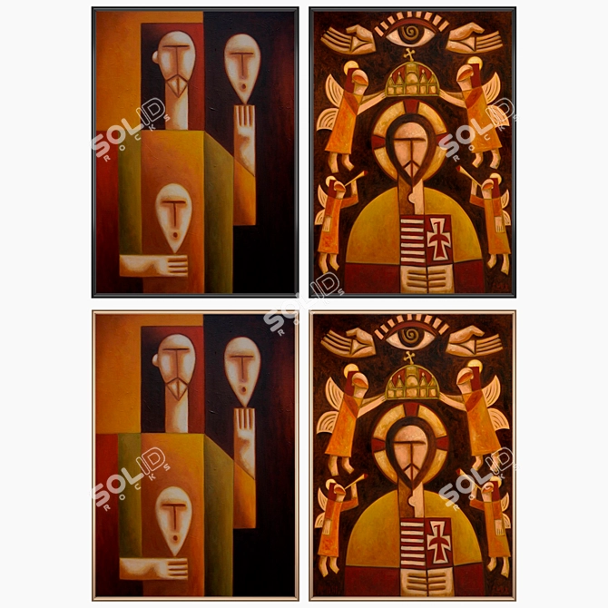 Versatile Set of Wall Paintings with Multiple Frame Options 3D model image 2