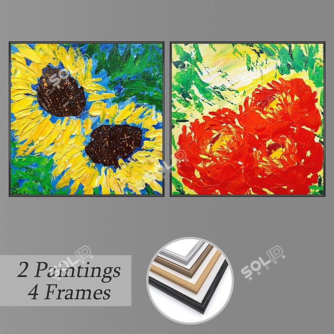 Modern Art Set: 2 Paintings & 4 Frame Options 3D model image 1