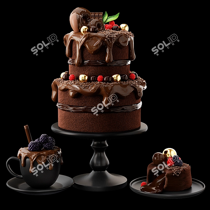 Decadent Fruit-Infused Chocolate Cake 3D model image 1