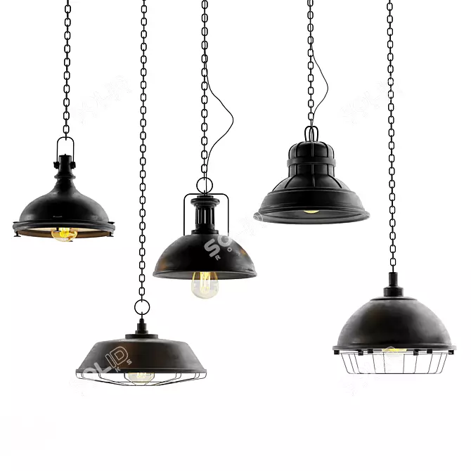 Sleek Black Cast Chandeliers 3D model image 1