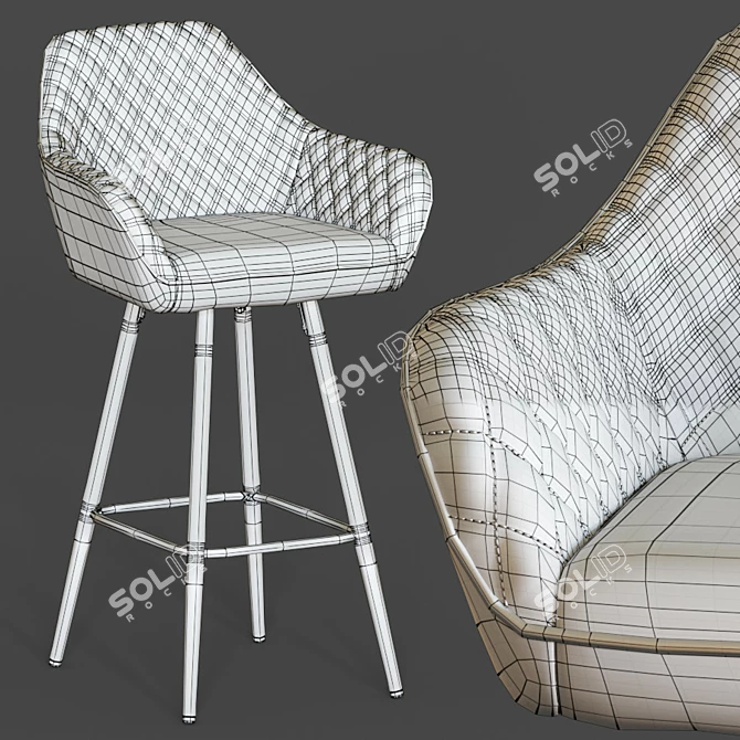 Sleek Black Leg Bar Stool 3D model image 4